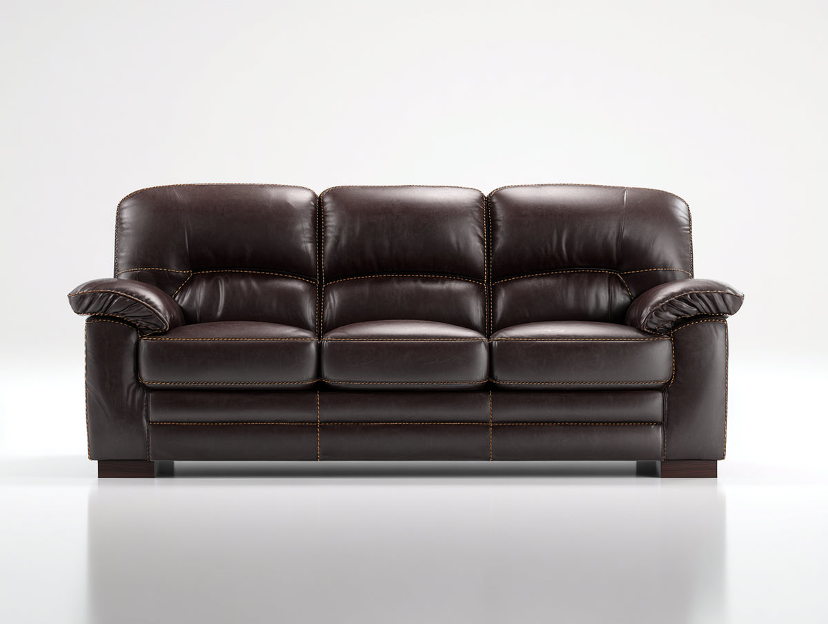 Canapé 3 places - Cuir - 209 x 93 x 91 cm - Marron chocolat - Style classique contemporain