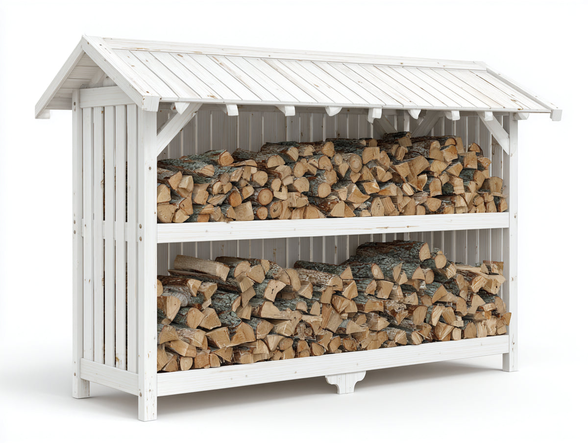 Abri à bûches - Bois - 220x78x172 cm - Blanc - Classique