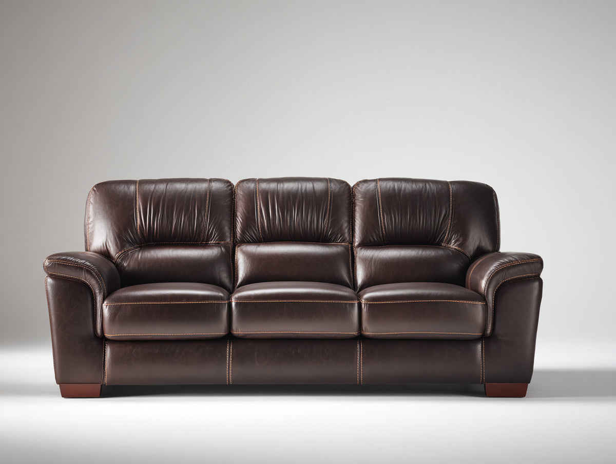 Canapé 3 places - Cuir - 214 x 94 x 92 cm - Marron foncé - Style classique contemporain