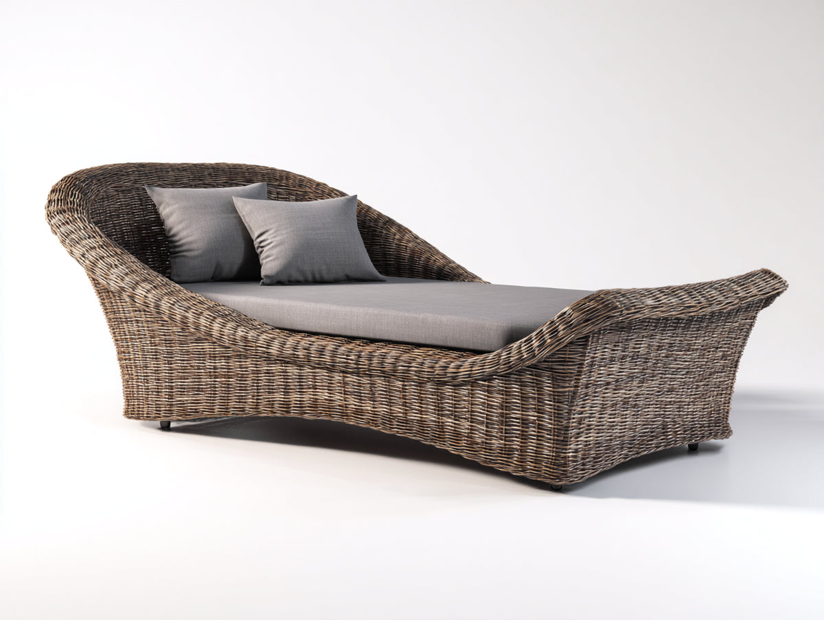 Bain de soleil - Rotin-Tissu - 198 x 88 x 87 cm - Brun foncé-Gris - Organique
