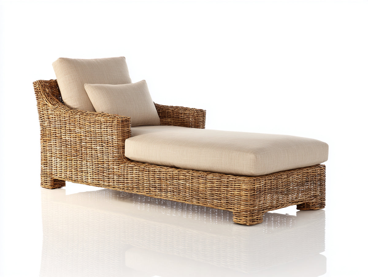 Bain de soleil - Rotin-Tissu - 184 x 80 x 86 cm - Naturel-Beige - Classique