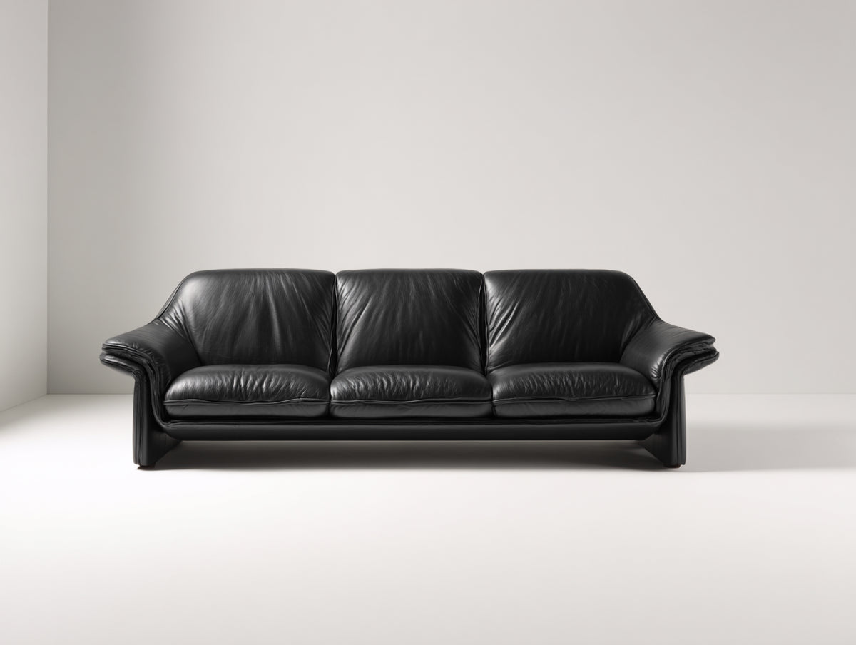 Canapé 3 places - Cuir - 220 x 94 x 87 cm - Noir - Style contemporain épuré