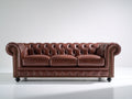 Canapé 3 places - Cuir - 220 x 94 x 79 cm - Marron acajou - Style Chesterfield classique