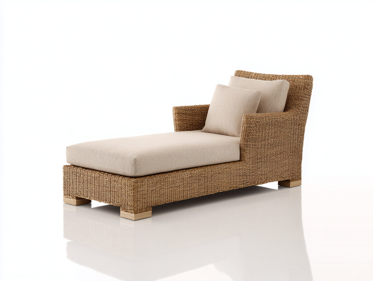 Bain de soleil - Rotin-Tissu - 176 x 79 x 82 cm - Naturel-Beige clair - Contemporain