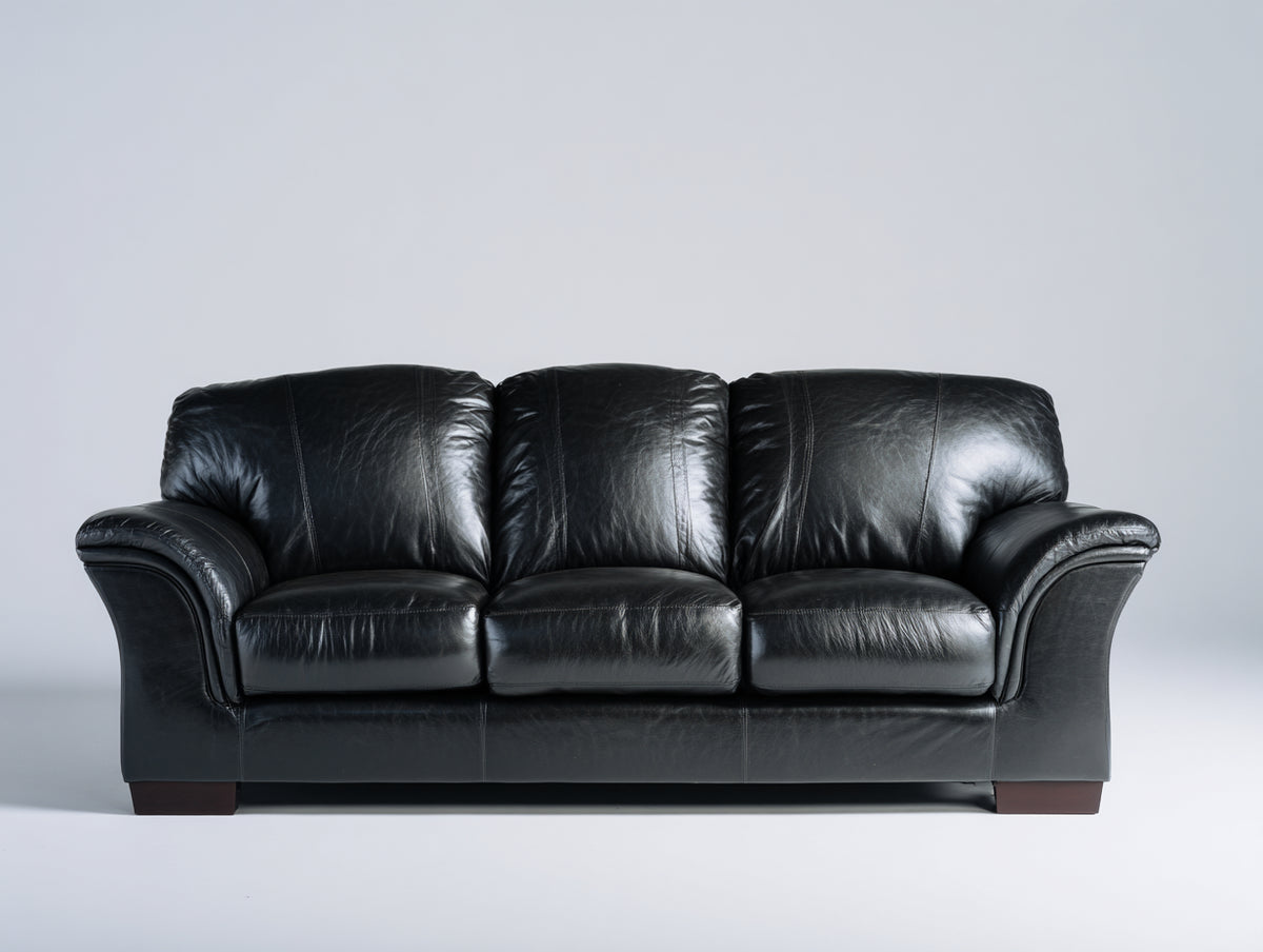 Canapé 3 places - Cuir - 218 x 96 x 91 cm - Noir - Style contemporain