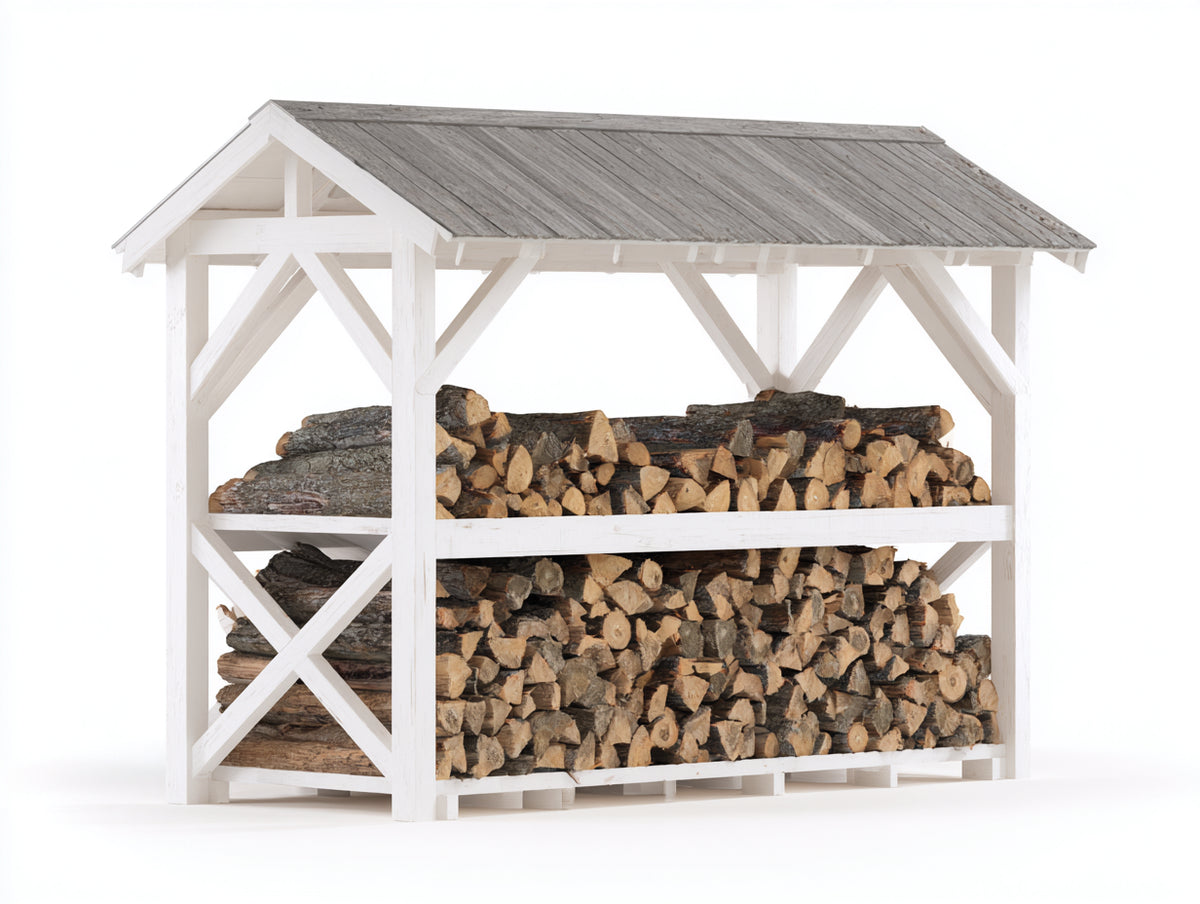 Abri à bûches - Bois - 208x86x184 cm - Blanc-Gris vieilli - Rustique