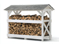 Abri à bûches - Bois - 195x82x176 cm - Blanc-Gris - Traditionnel