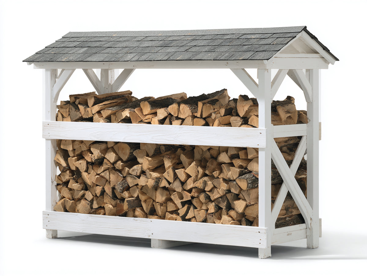 Abri à bûches - Bois - 195x82x176 cm - Blanc-Gris - Traditionnel