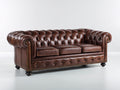 Canapé 3 places - Cuir - 223 x 98 x 81 cm - Marron foncé - Style Chesterfield traditionnel
