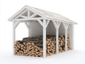 Abri à bûches - Bois - 250 x 110 x 215 cm - Blanc-Beige - Rustique