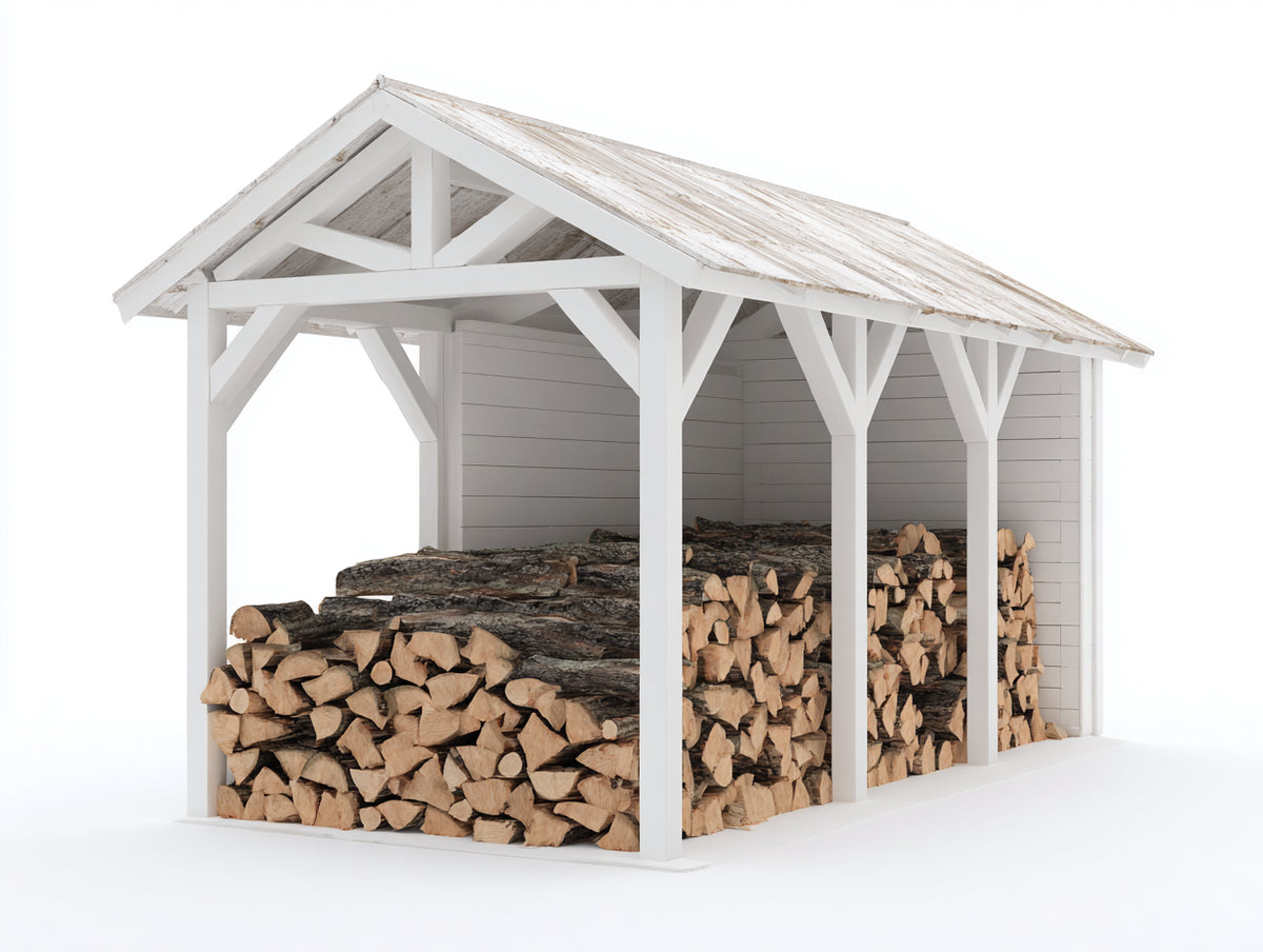 Abri à bûches - Bois - 250 x 110 x 215 cm - Blanc-Beige - Rustique
