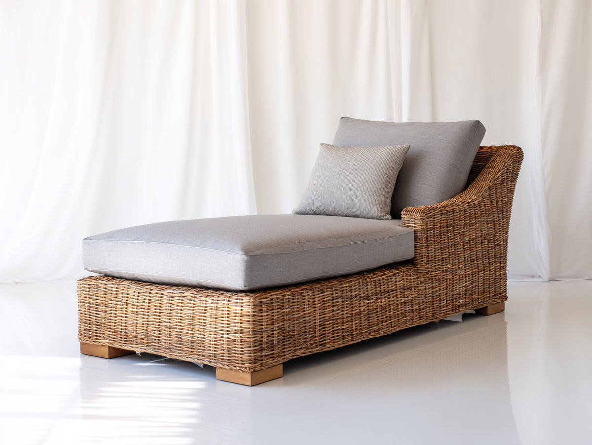 Bain de soleil - Rotin-Tissu - 170 x 78 x 86 cm - Naturel-Gris clair - Bohème
