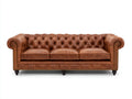 Canapé 3 places - Cuir - 219 x 91 x 77 cm - Marron - Style Chesterfield classique