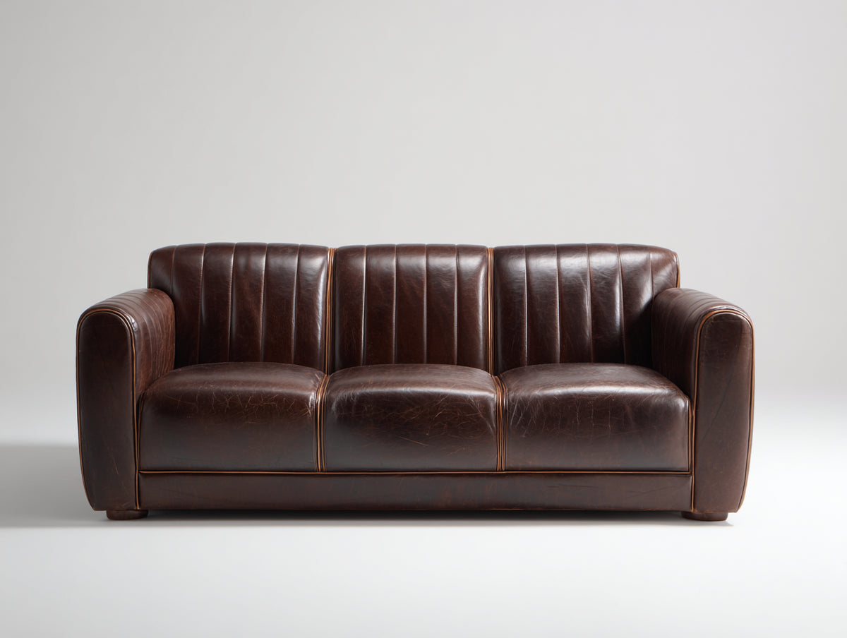 Canapé 3 places - Cuir - 208 x 91 x 83 cm - Marron chocolat - Style rétro Art déco