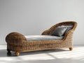 Bain de soleil - Rotin-Tissu - 193 x 84 x 91 cm - Brun miel-Gris clair - Vintage