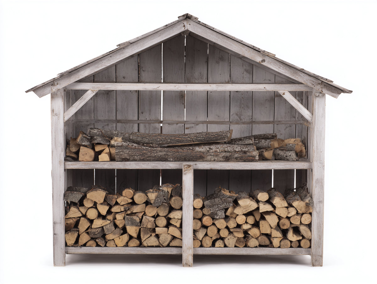 Abri à bûches - Bois - 214x78x188 cm - Gris vieilli - Rustique