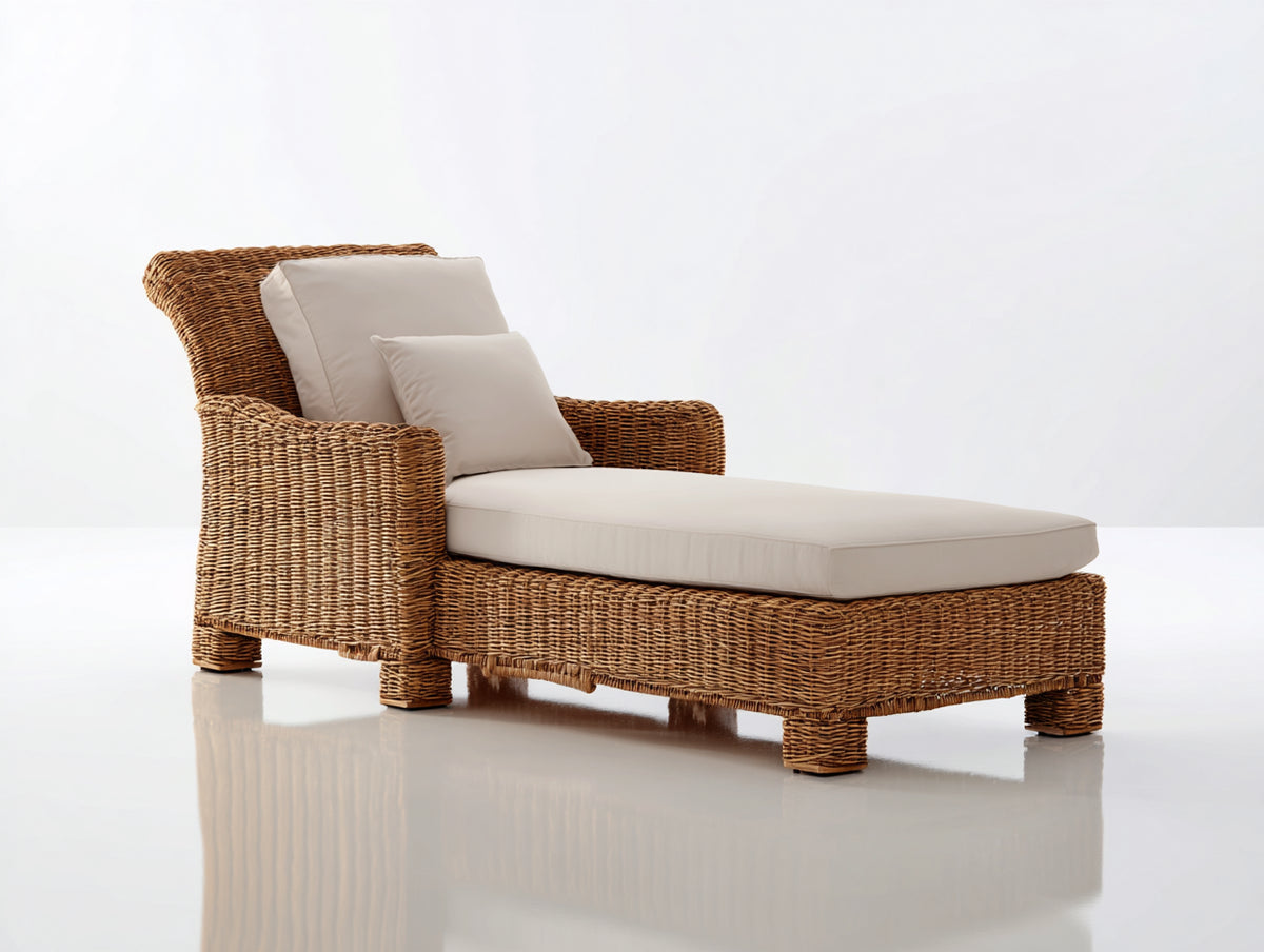 Bain de soleil - Rotin-Tissu - 182 x 76 x 88 cm - Miel-Crème - Classique