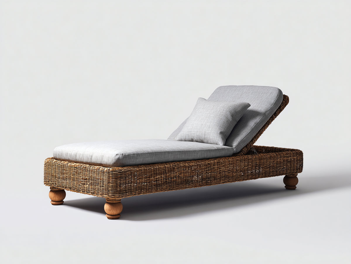 Bain de soleil - Rotin-Tissu - 192 x 76 x 82 cm - Brun naturel-Gris clair - Classique réglable