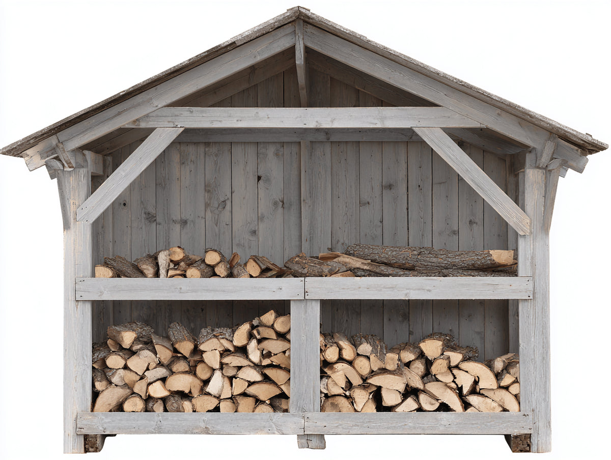 Abri à bûches - Bois - 206x82x192 cm - Gris patiné - Rustique