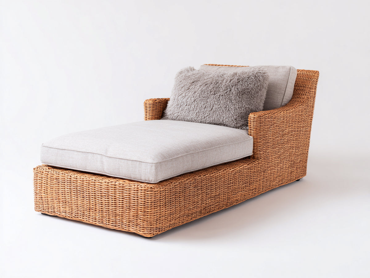 Bain de soleil - Rotin-Tissu - 168 x 82 x 78 cm - Naturel-Gris clair - Bohème