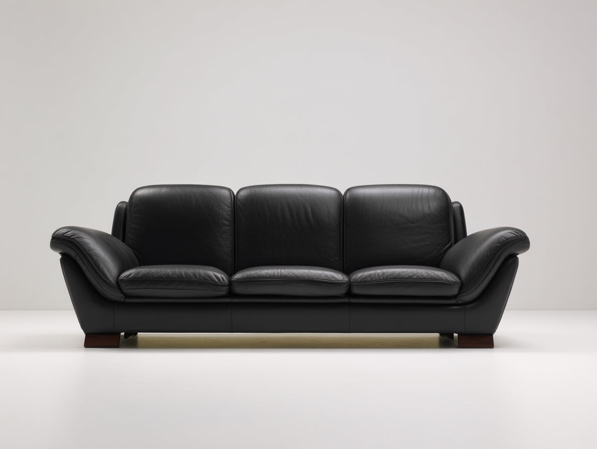 Canapé 3 places - Cuir - 217 x 95 x 86 cm - Noir - Style moderne sculptural